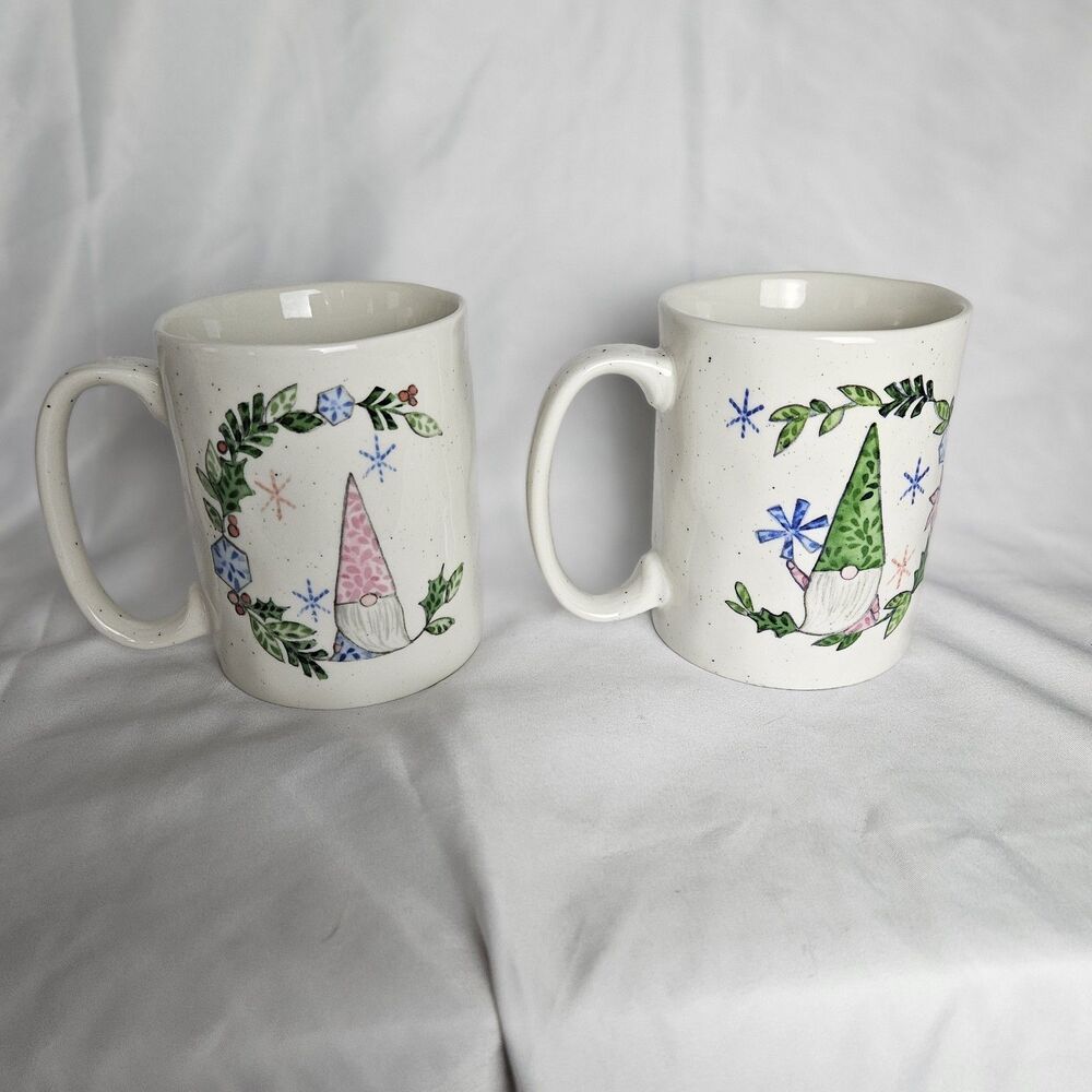 Peppermint & Pine Seasonal‎ Gnome Coffee Mug (Set Of 2) Green/Pink